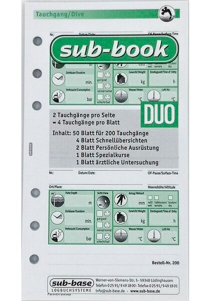 Sub Book Logbucheinlage Taucherlogbuch