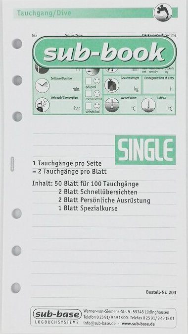 Sub Book Logbucheinlage Taucherlogbuch